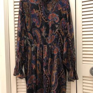 Zara Blue Tie Front A-line Dress with Long Bishop Sleeves